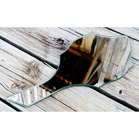 Art Deco Frameless Vanity Hand Mirror Abstract Atomic Backing c.1930s-1940s - Picture 7 of 13